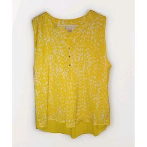Hanna & Gracie Womens XXL Yellow Henley Tank Top Lightweight Office Blouse‎